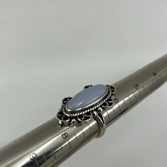 💍 Vintage CII Mexico Sterling Silver Blue Lace Agate Ring - Size 7, 10.5g - Picture 6 of 15
